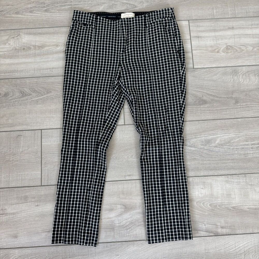 Anthropologie The Essential Slim Pants Women's Size 0P Black White Plaid Ankle‎